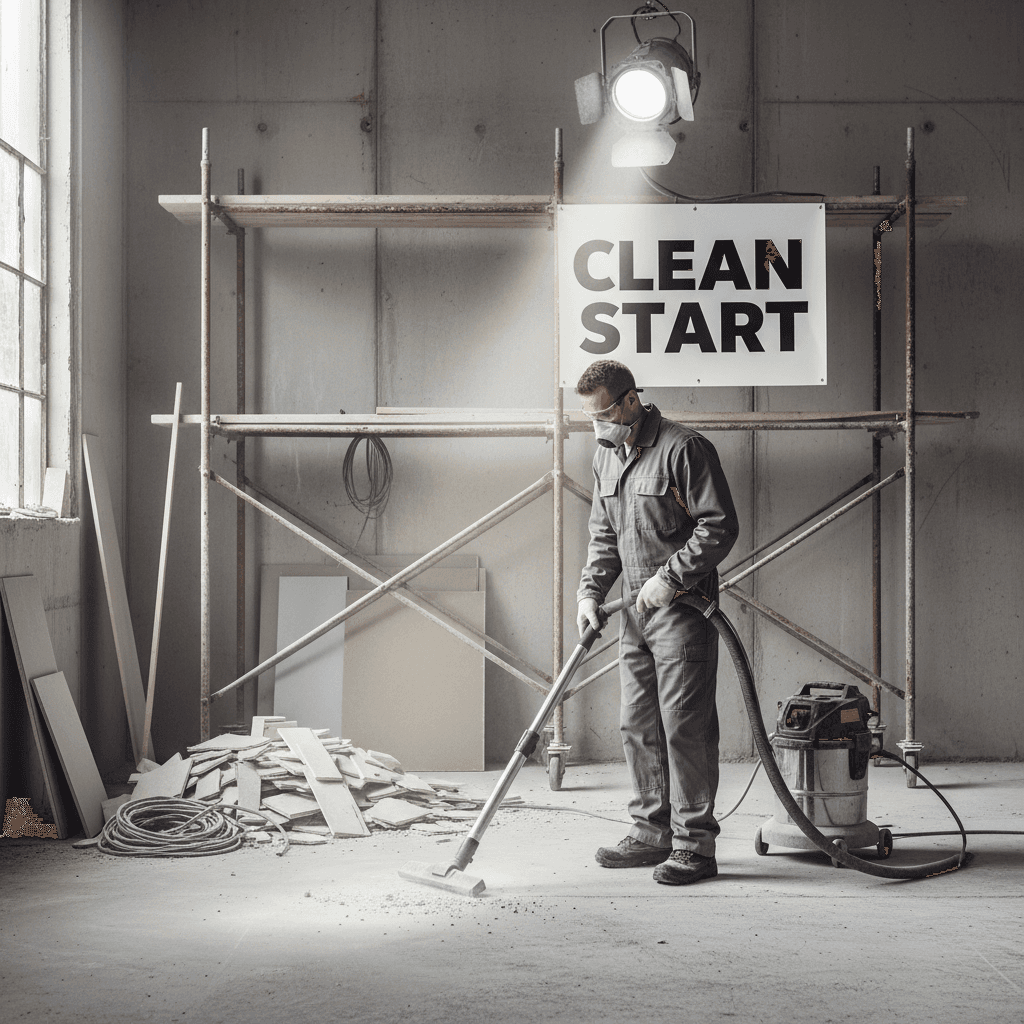 Professional conducting post-construction cleanup
