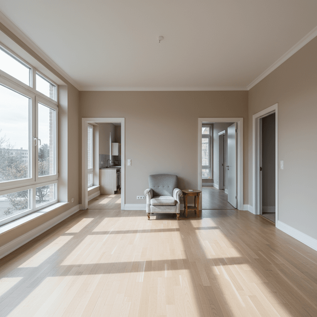 Empty residential property interior with natural light and hardwood floors