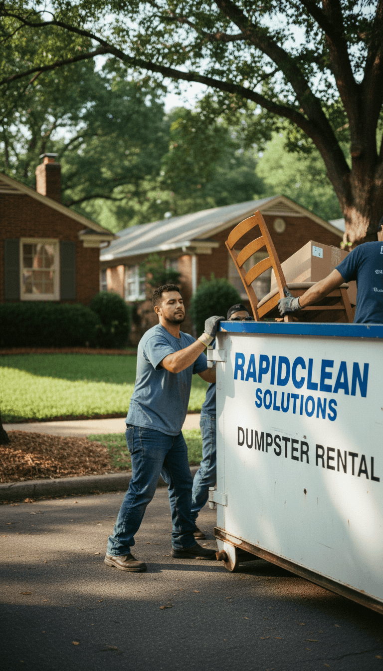Junk removal team loading dumpster in Atlanta
