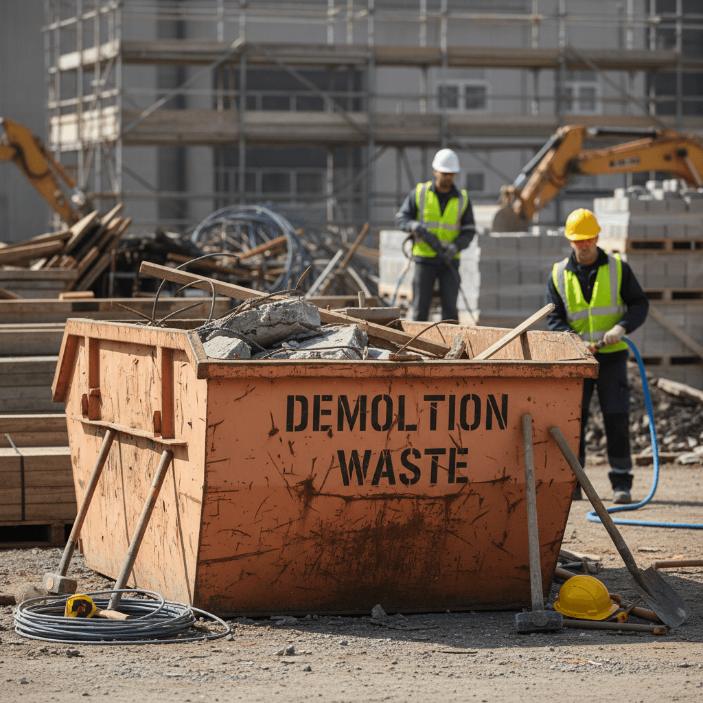 Dumpster on active construction and renovation site