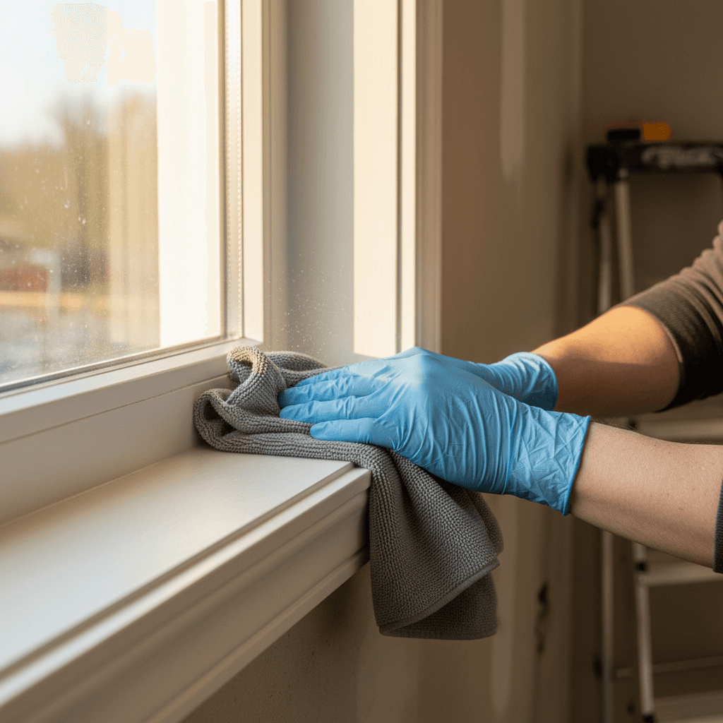 Cleaning trim and surfaces in new construction