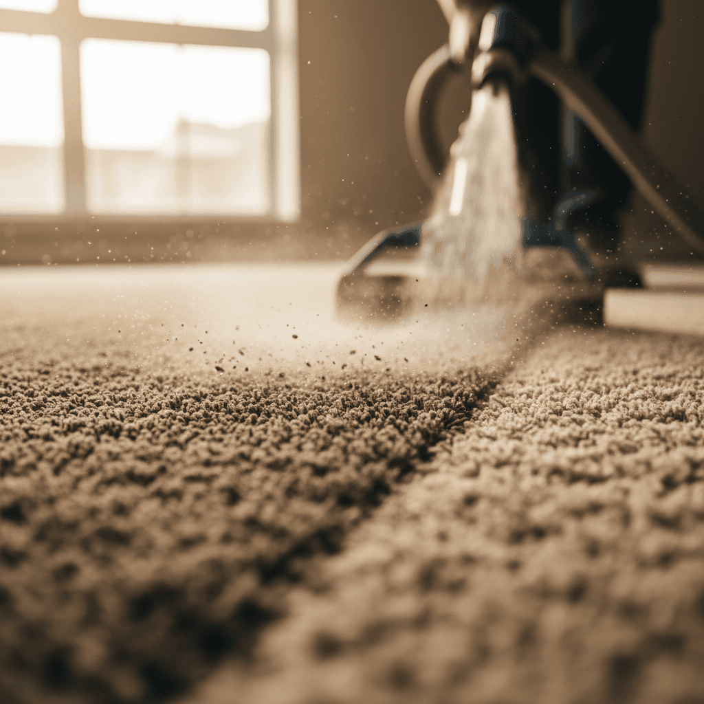 Professional carpet cleaning with hot water extraction equipment removing dirt from carpet fibers