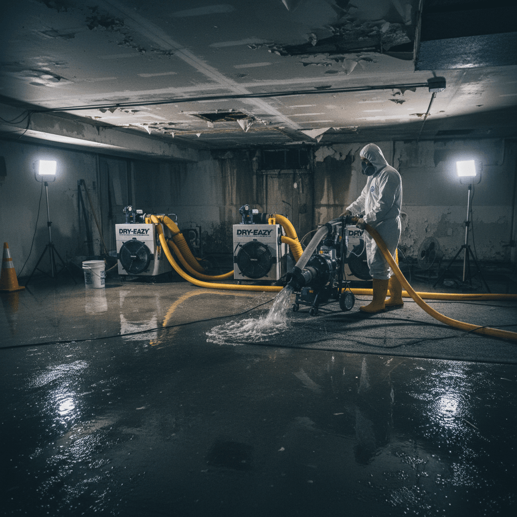 Flood damage restoration with water extraction equipment