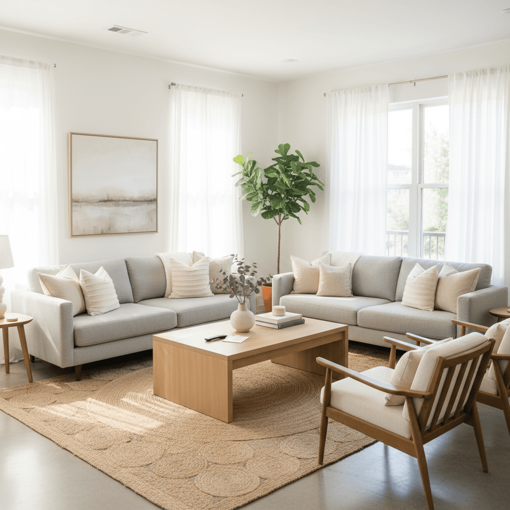 Clean, modern Airbnb living room ready for guests