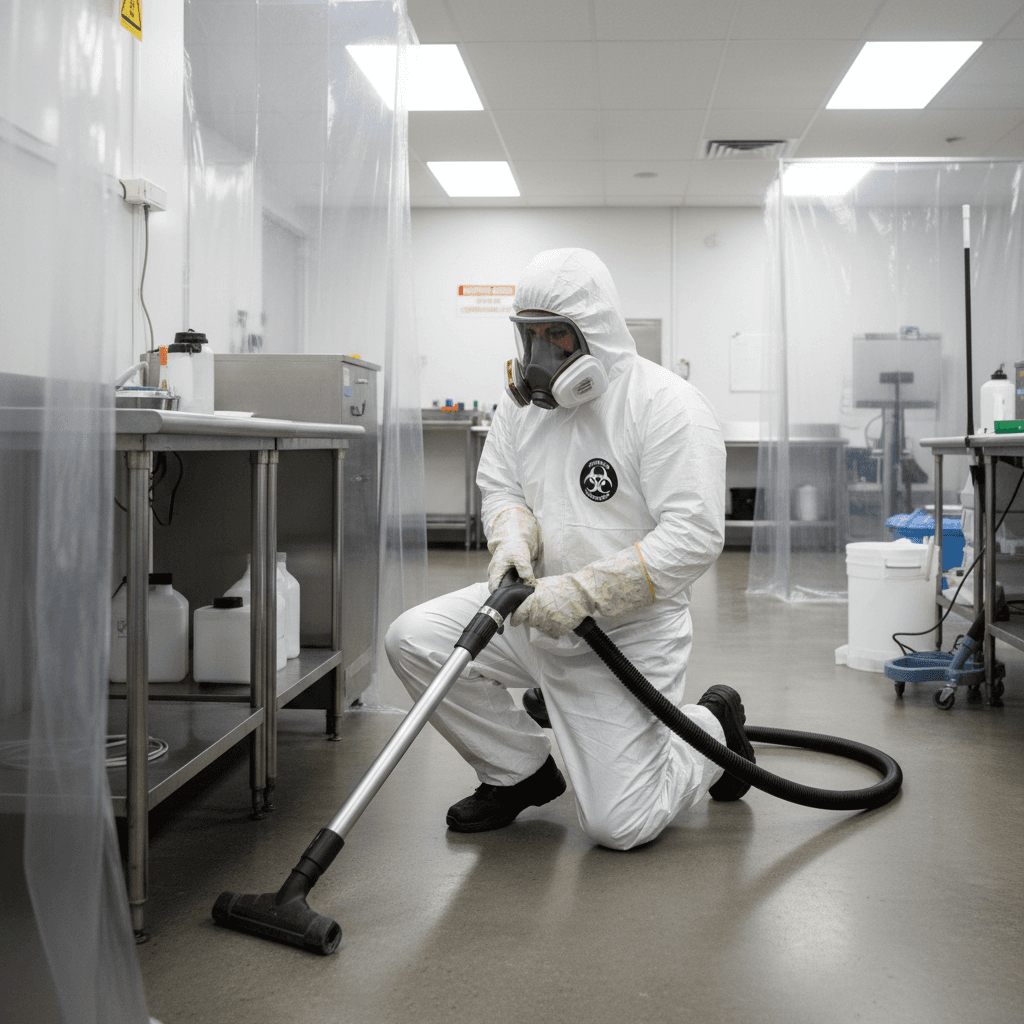 Biohazard cleanup with proper safety protocols