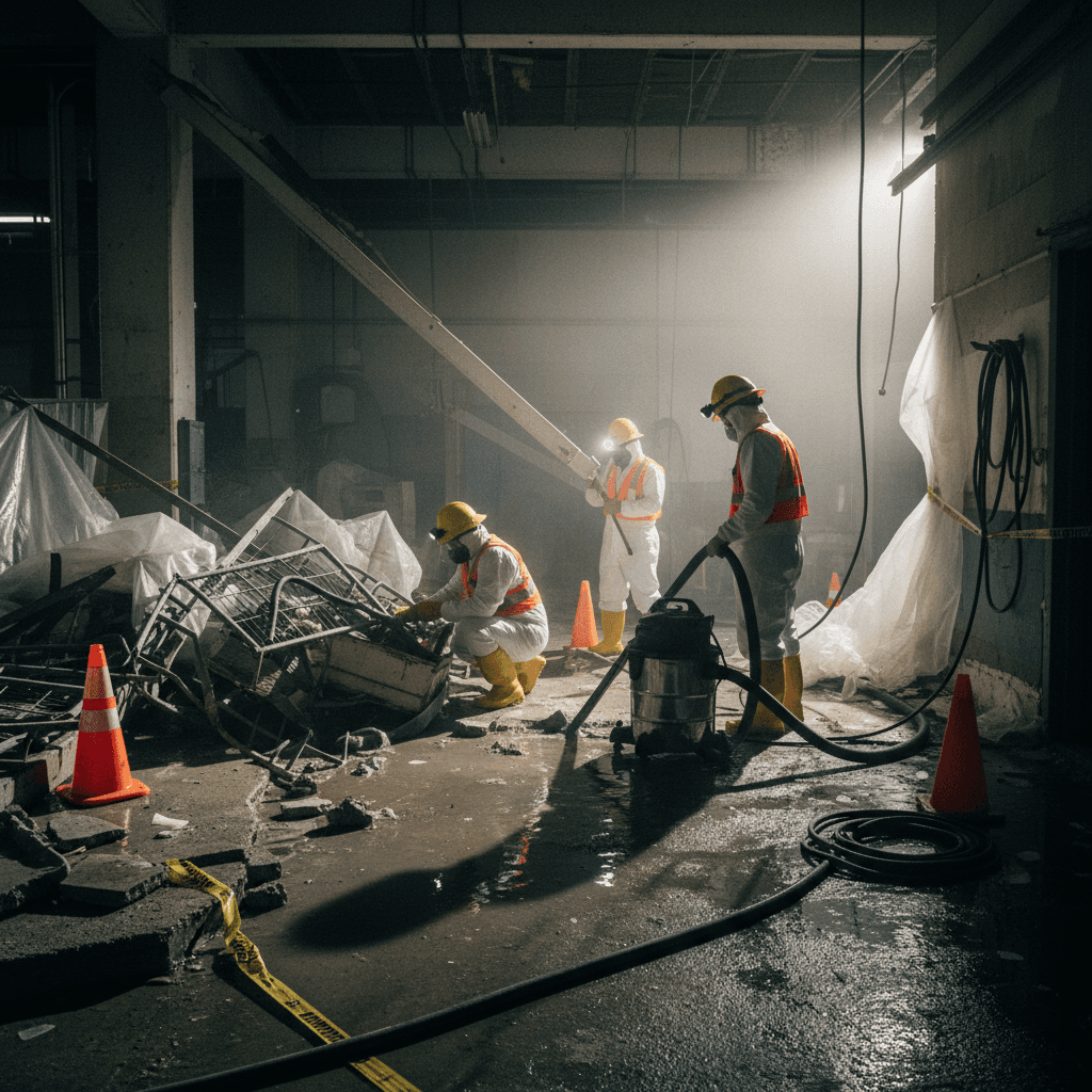 Emergency cleanup team responding to property damage