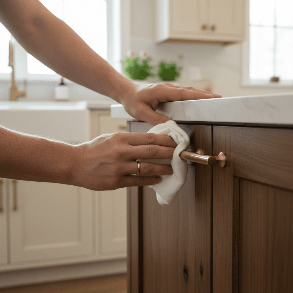 Polishing cabinets and fixtures in new construction