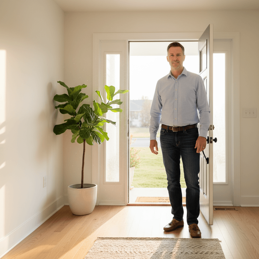 Landlord standing in freshly cleaned rental property