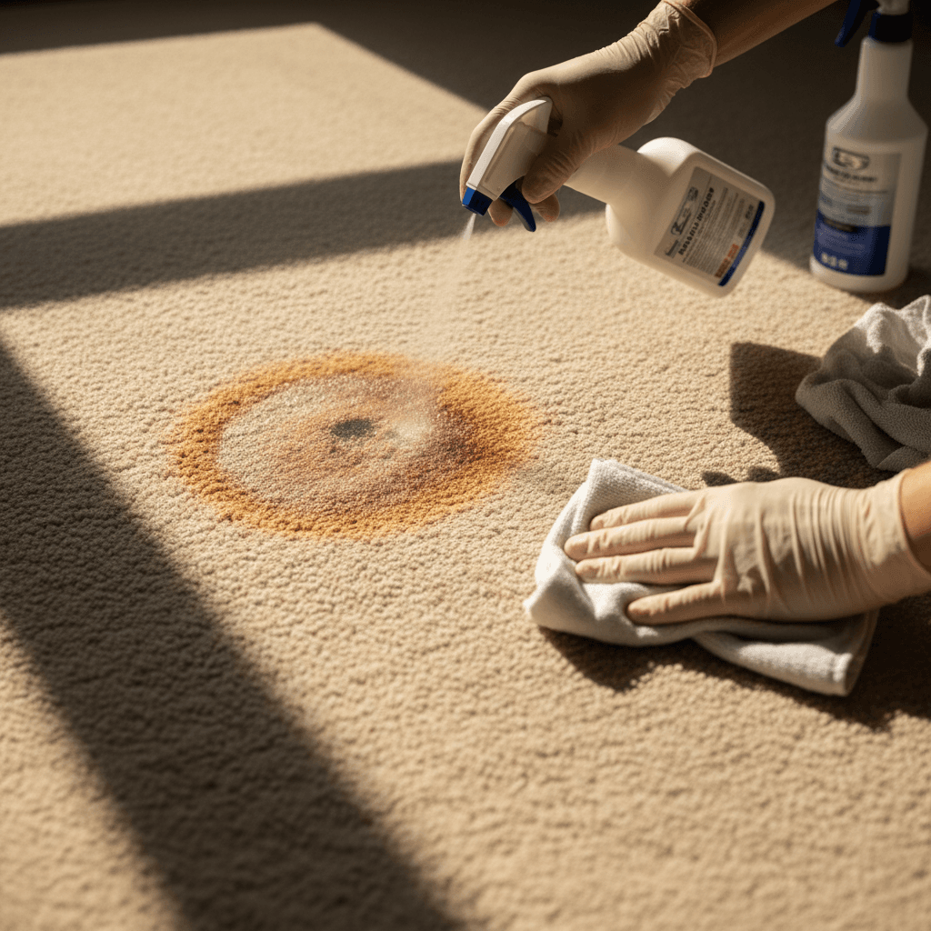 Close-up of professional pet stain treatment being applied to carpet