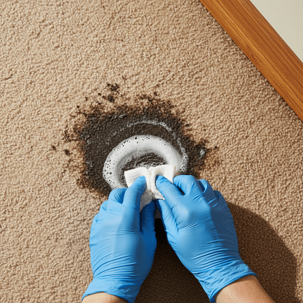 Professional stain treatment being applied to carpet