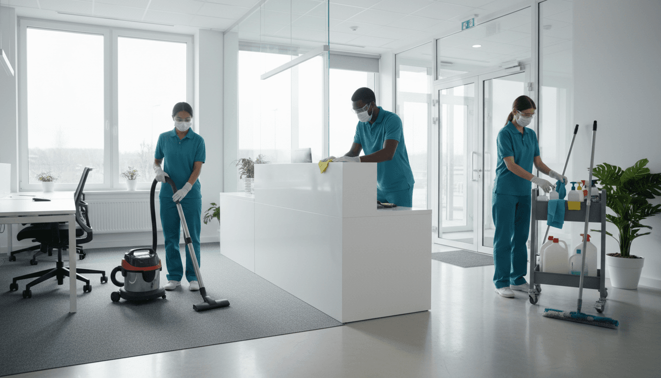 Professional cleaning team at work