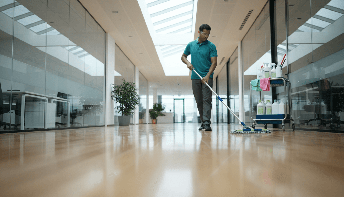 Organized hallway receiving regular janitorial maintenance